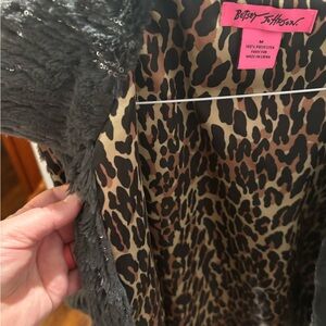 Betsey Johnson Faux Fur Coat with Leopard Accents